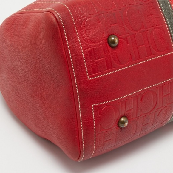 CH Carolina Herrera Red Monogram Leather Andy Boston Bag - Picture 17 of 17
